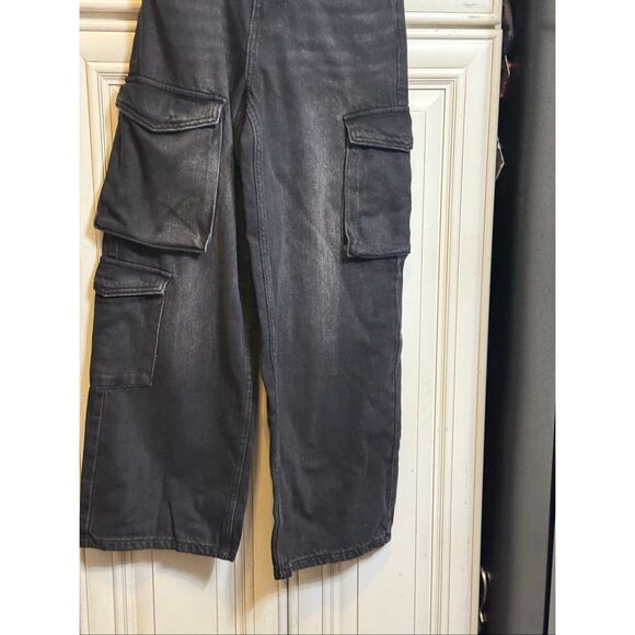 Zara Kids Relaxed Wide Leg Denim Multi Cargo Jeans Wash Black Size 11-12 - Picture 1 of 11